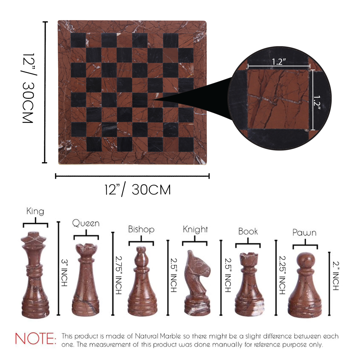 Marble Hives Luxury Handmade Marble Chess Set -Marina and Black -10 Inch