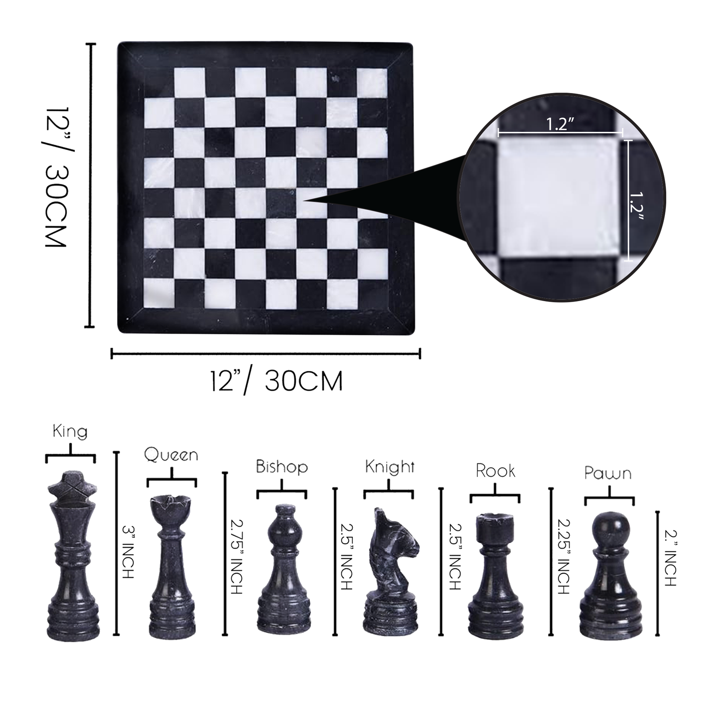 Marble Hives Luxury Handmade Marble Chess Set – Black and White