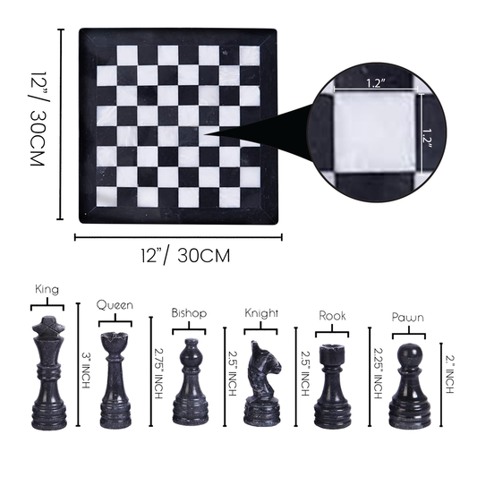 Marble Hives Luxury Handmade Marble Chess Set – Black and White