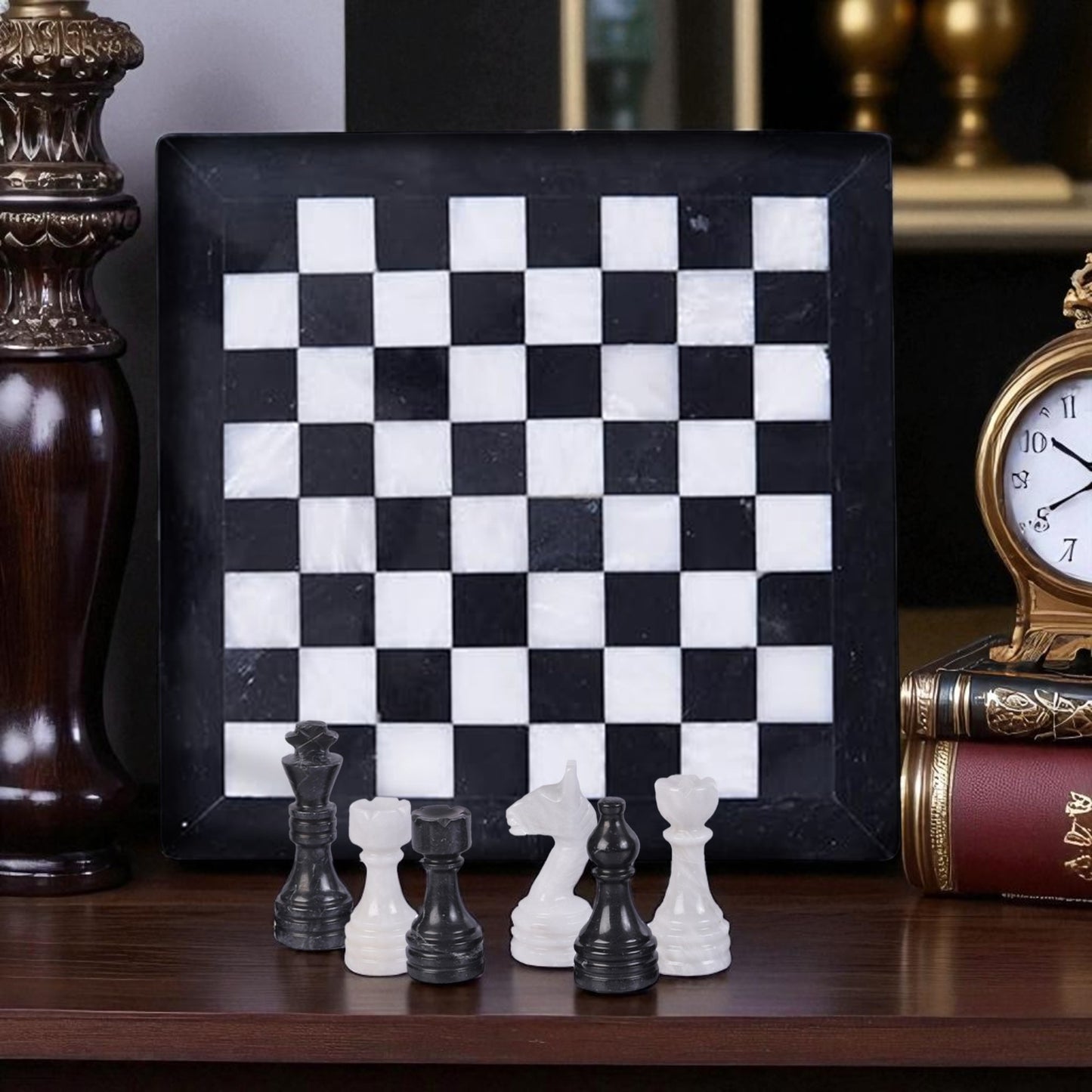 Marble Hives Luxury Handmade Marble Chess Set – Black and White