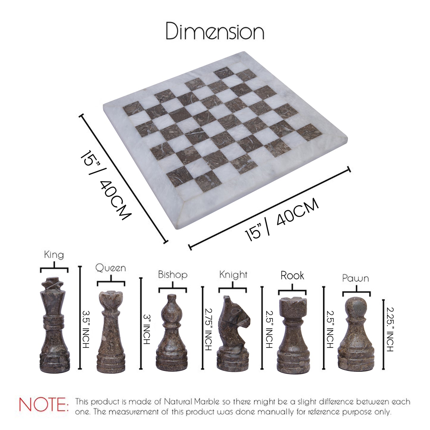 15 x 15 White & Oceanic Marble Chess Set