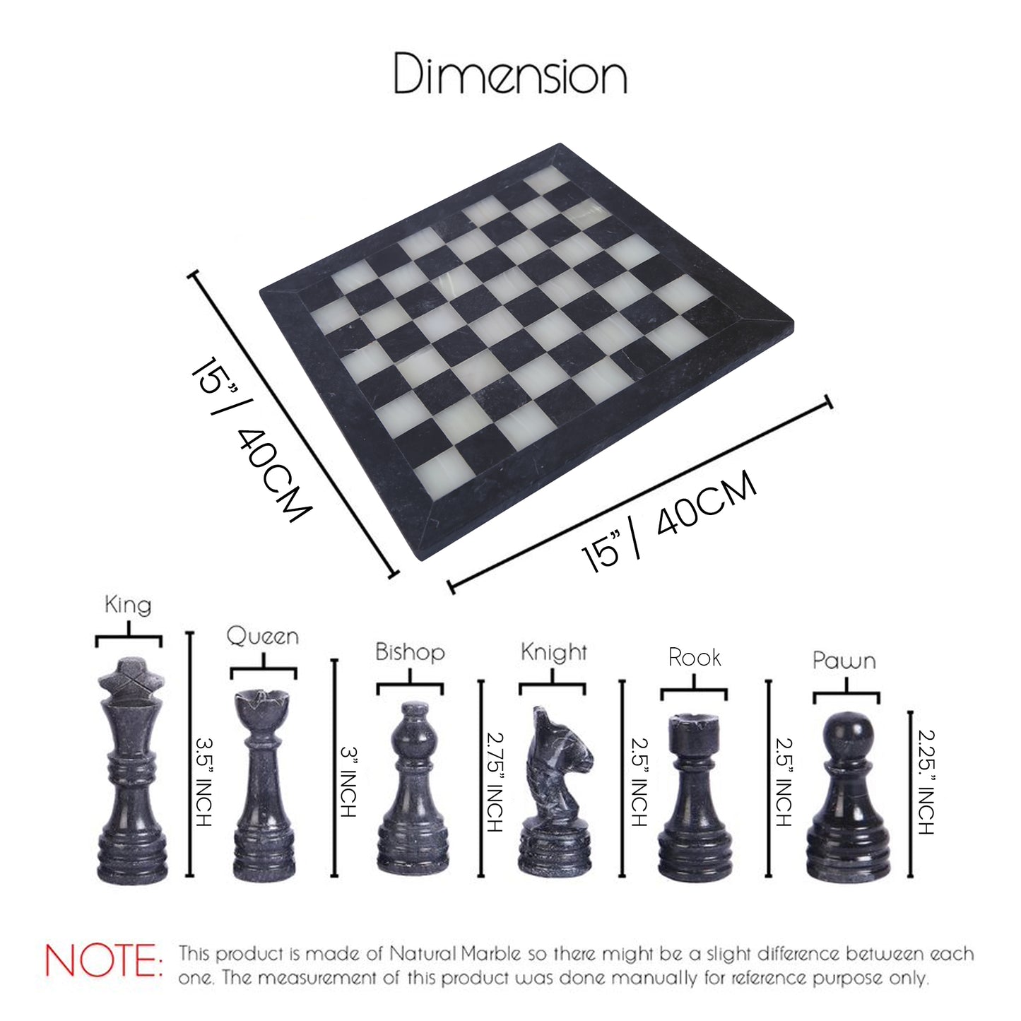 Handmade Marble Chess Set - Black & Onyx (15 x 15 Inches) - Chess Sets for Adults - Premium Quality Chess Boards - Fancy Chess Boards