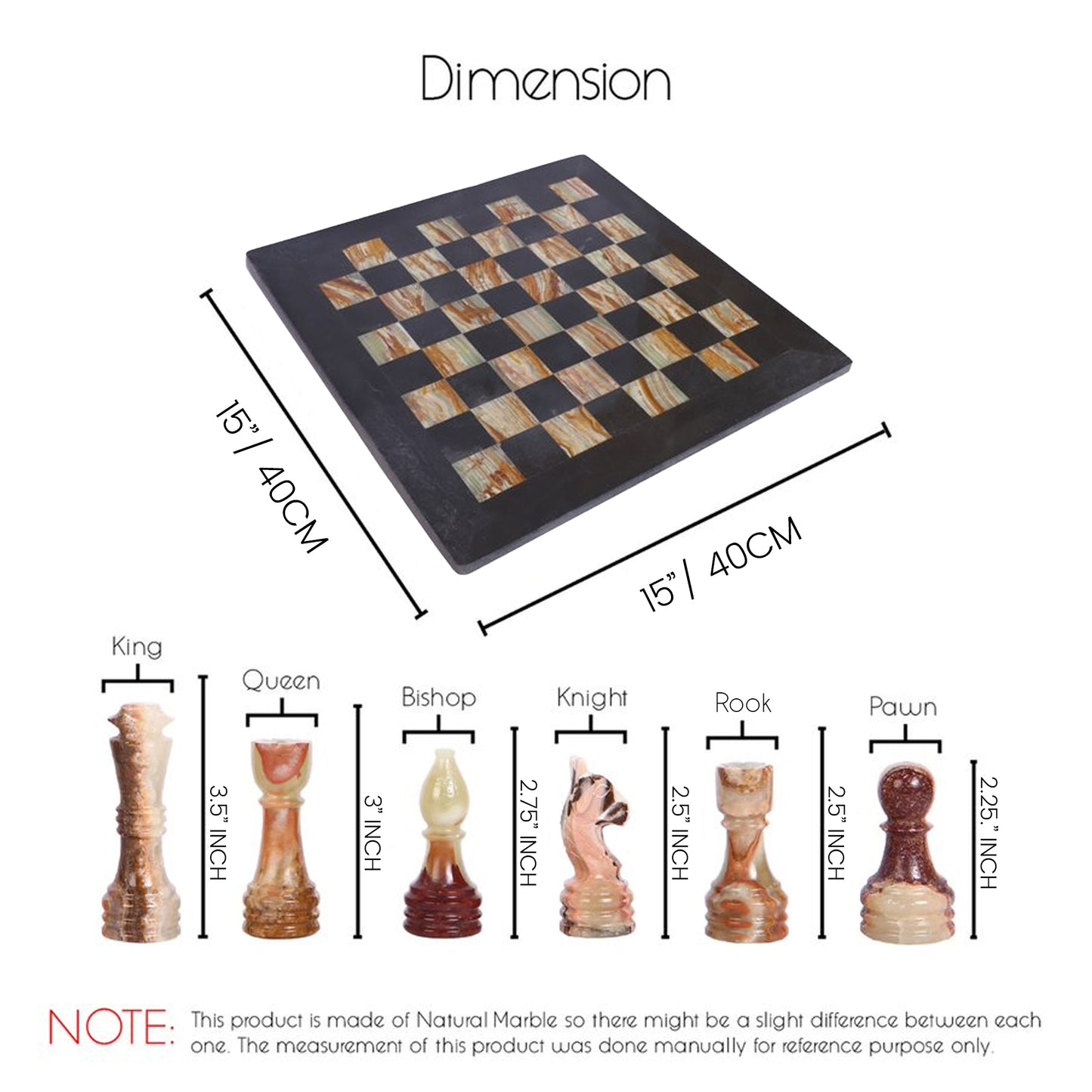 Handmade Marble Chess Set - Black & Onyx Green (15 x 15 Inches) - Chess Sets for Adults - Premium Quality Chess Boards - Aesthetic Chess Boards