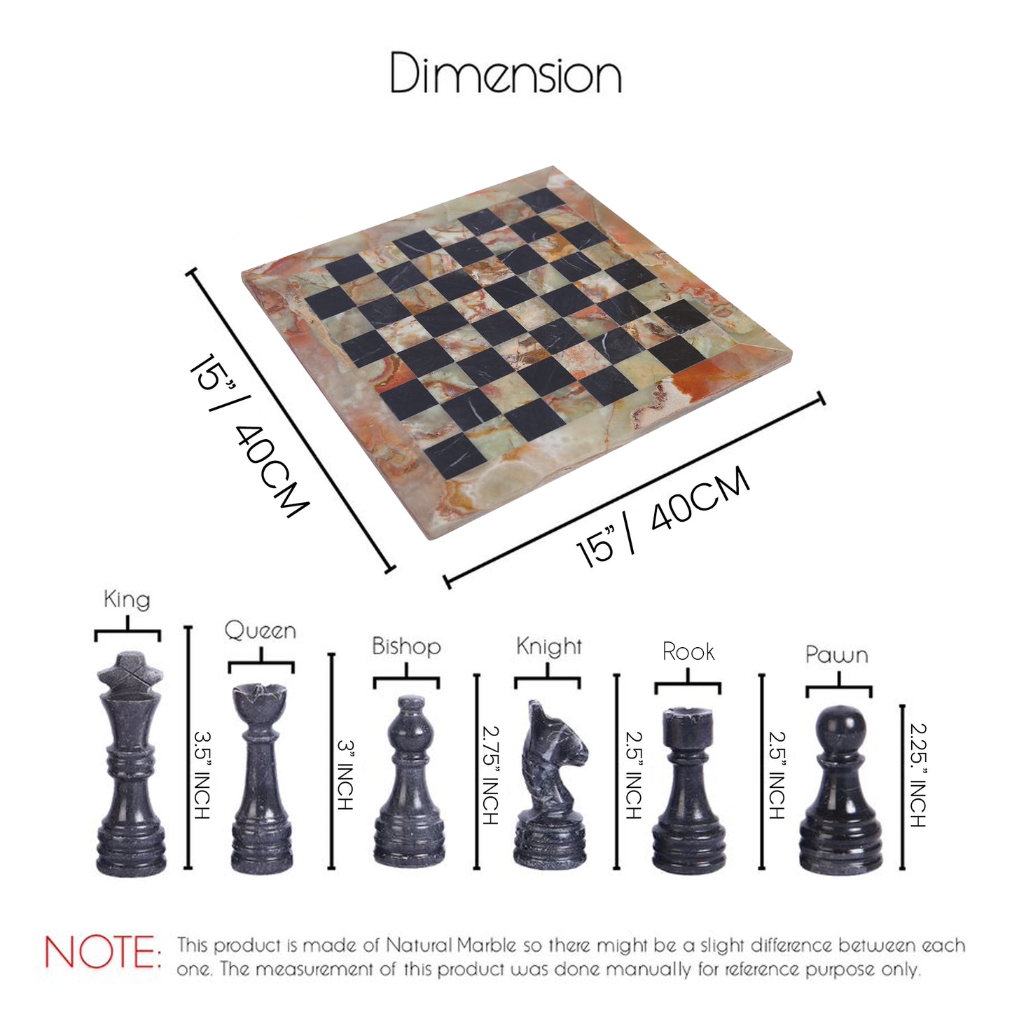 Handmade Marble Chess Set - Green & Black (15 x 15 Inches) - Chess Sets for Adults - Premium Quality Chess Boards - Aesthetic Chess Boards