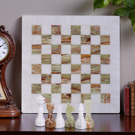 Marble Hives Luxury Handmade Marble Chess Set -Green and White -10 Inch