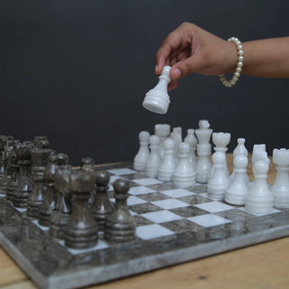 15 inch Oceanic Grey and White Chess Set