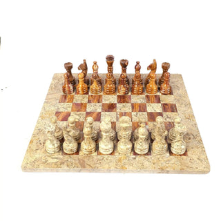 15 Inch Coral and Dark Brown Fancy Chess Set