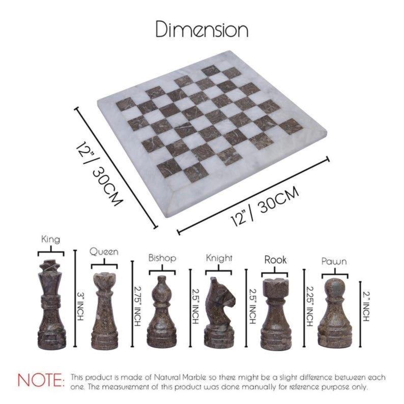 12 Inch White & Oceanic Grey Marble Chess Set
