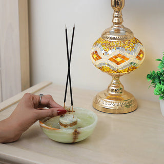 Onyx Green incense stick holder bowl