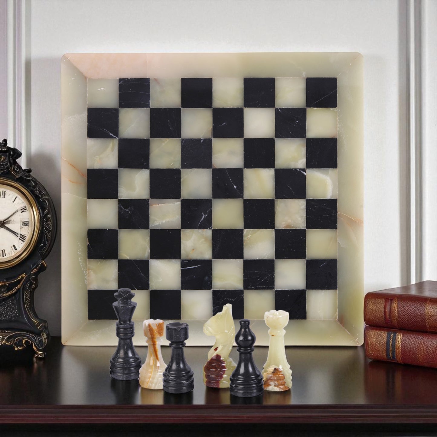 Marble Hives Luxury Handmade Marble Chess Set -Onyx and Black -10 Inch