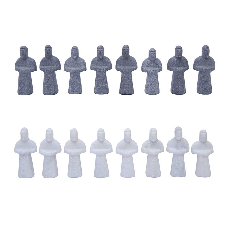 white and black marble antique chess figures