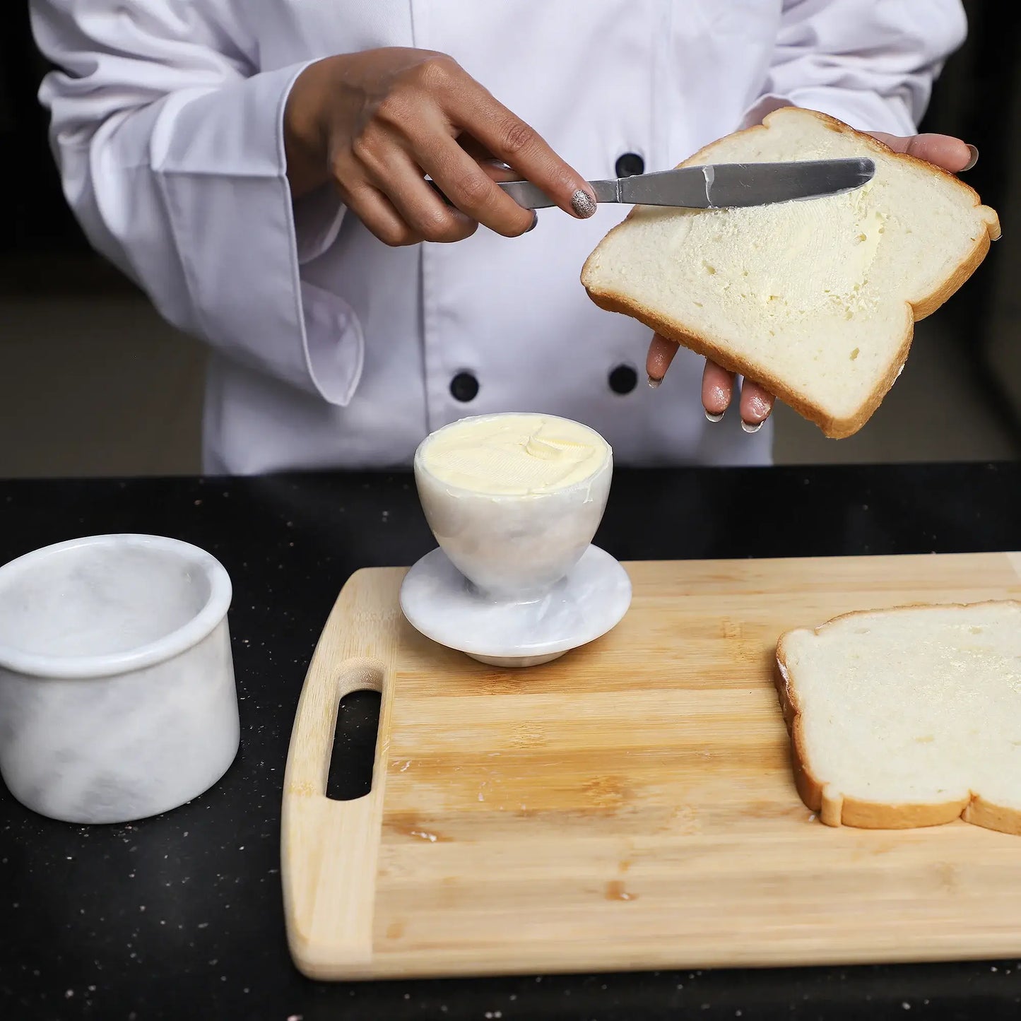 white marble butter keeper