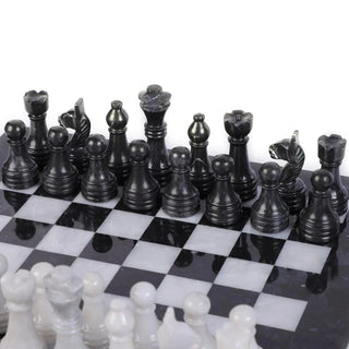 15 Inch Black and White Marble Chess Set with FREE Checkers