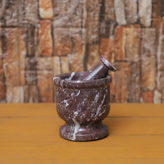 4 Inch Ziarat Marble Red Mortar And Pestle