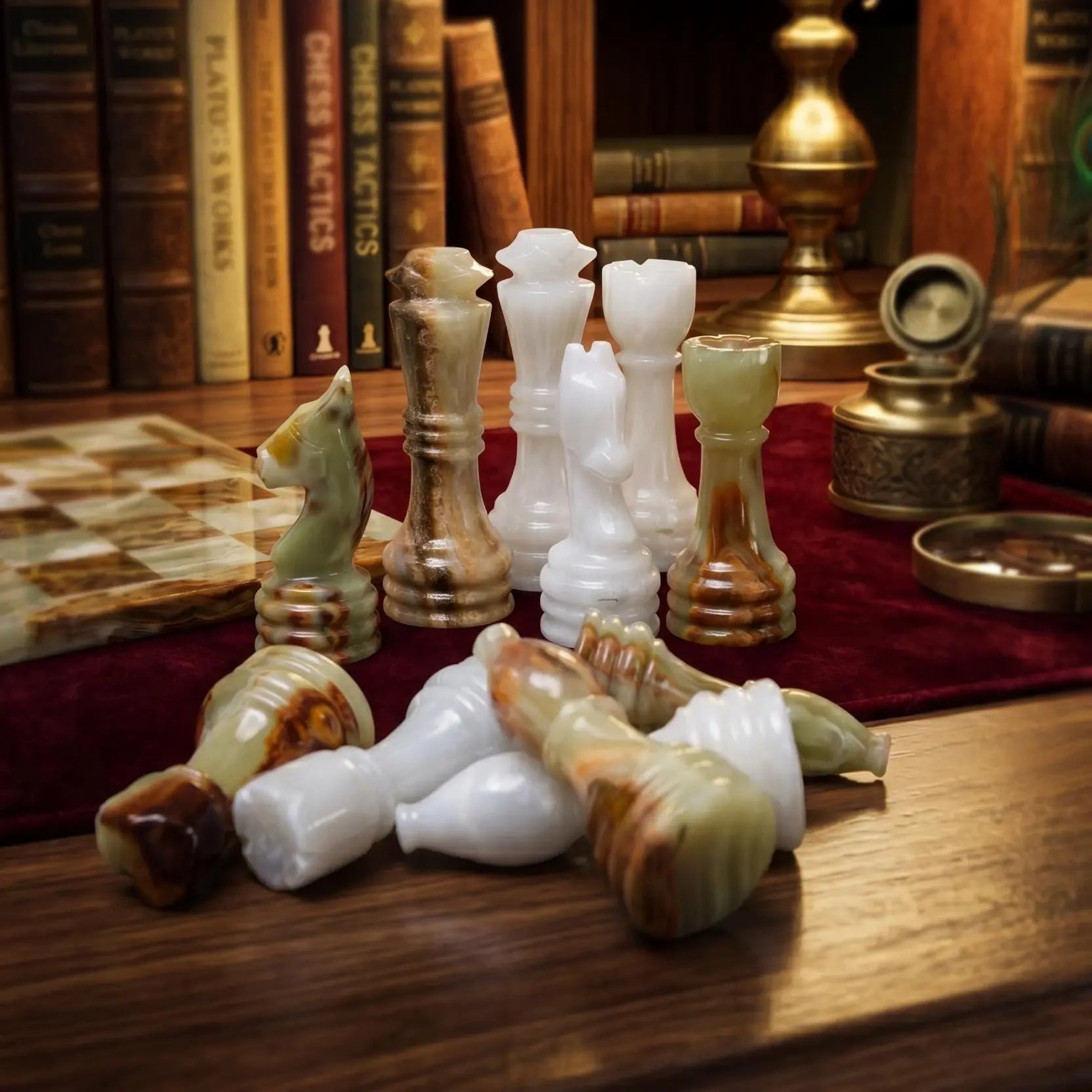onyx marble chess pieces