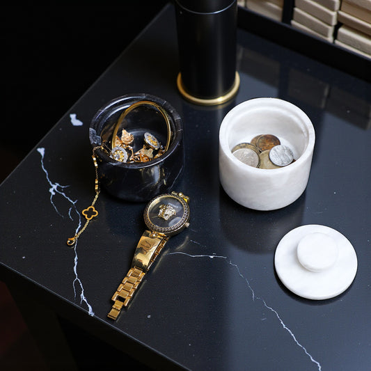 Marble Salt Cellar Set with Lid (Pack of 2) White and Black Zebra