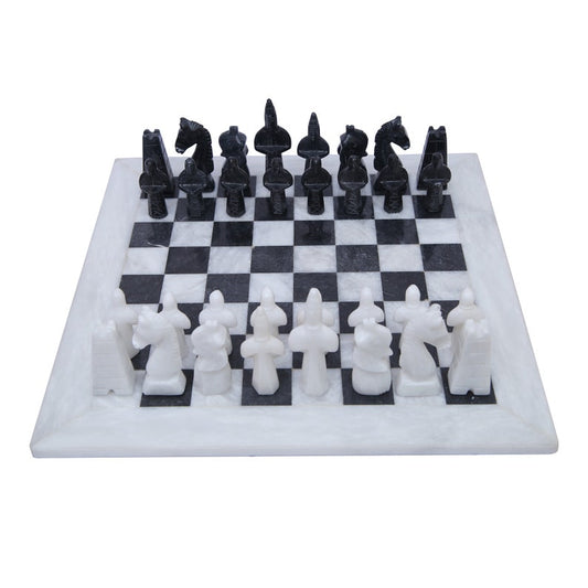 white and black chess board with anciant egyptian gods chess pieces