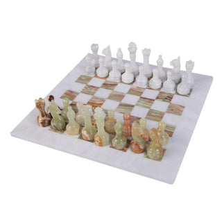 White and Green Onyx Marble Chess Set